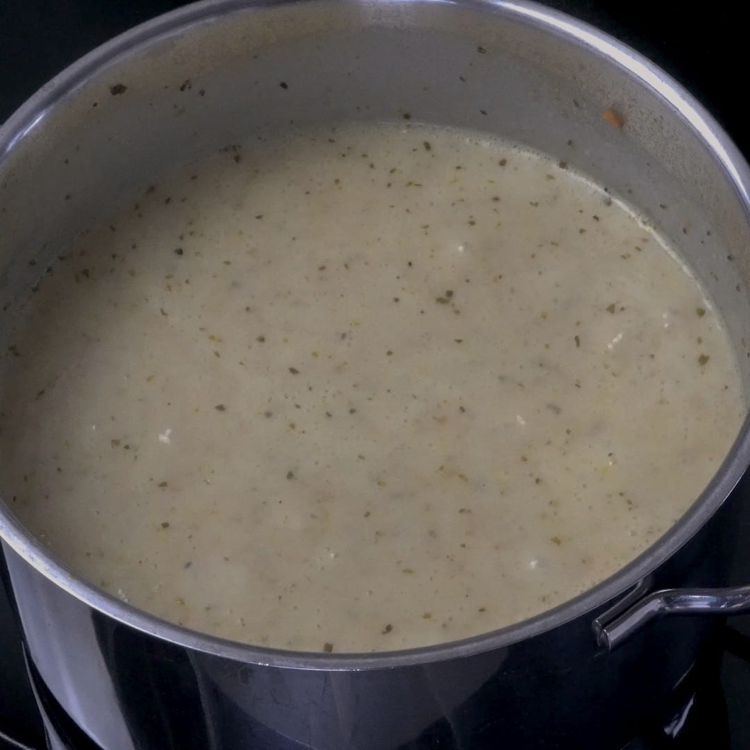 Heavy cream and flour added to the potato soup.