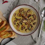 Ukrainian mushroom soup recipe with aromatic mushrooms, served with garlic bread.