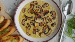 Ukrainian mushroom soup recipe: extra creamy with aromatic mushrooms on top.